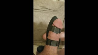 Homemade, hands free cock massage with prostate massager "shoots hot load!!