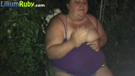 Smoking Fat Girl Flashes Boobs Outside
