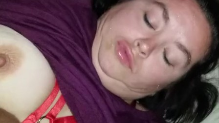 Sexy BBW Gets DP'd with her Toy and Gets a Facial