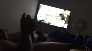 Daddy jacking off while we watch porn together