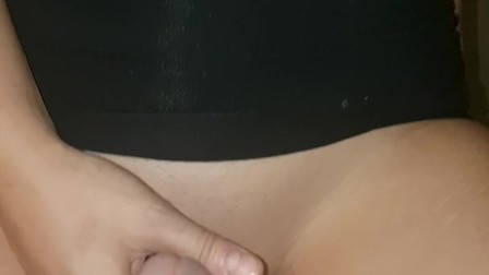 Slut in lingerie rubs wet pussy on big cock (cumshot)