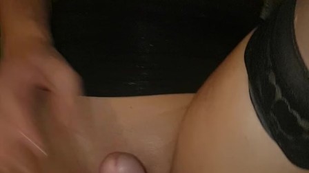 Slut in lingerie rubs wet pussy on big cock (cumshot)