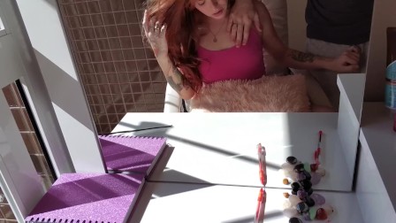 teen Step sister writing her diary ended up in blowjob and anal at morning.