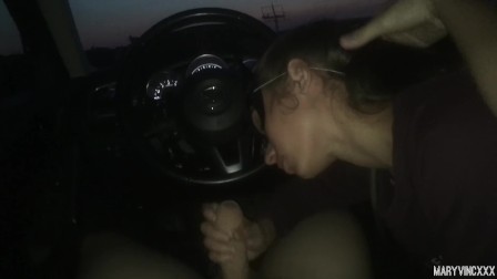 Cum in teen mouth after epic handjob in car + public blowjob - MaryVincXXX
