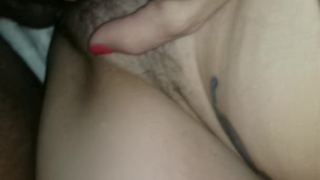 Wet hairy pussy takes BBC!