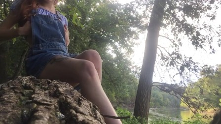 Petite redhead college teen public mastubation and orgasm by the river