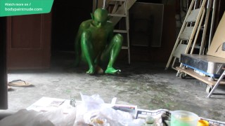 Gay Teen Bodypaint / 19 Years Old Boy Turned into Miserable Green #1