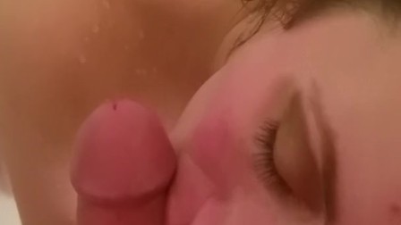 Sloppy shower blowjob with cum in mouth