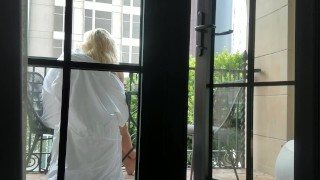 XXX Sneaky Balcony Blowjob Ends in Intense Messy Oral Creampie and Swallow - Sterling Silver Memphos
