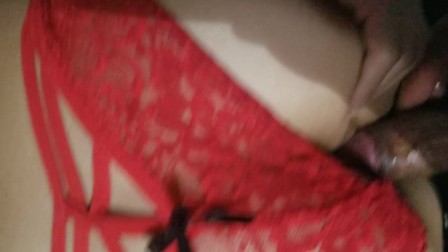 Petite Girlfriend Creampied Raw Doggystyle, Wearing Sexy Red Panties
