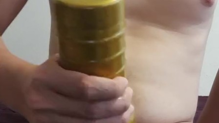 Fucking the fleshlight, dripping out 2 loads