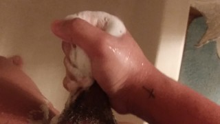 Jacking off and cleaning dick in the shower