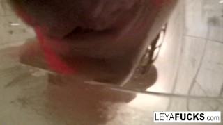 Leya Falcon takes a camera with her into the shower