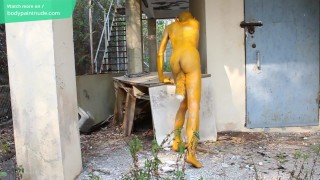 Yellow Plastic Doll / Miserable Humiliation Bodypaint / Naked Body Art #1