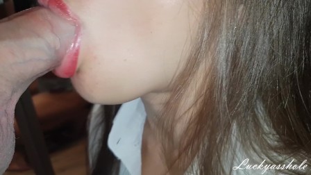 Wonderful blowjob from a hot wife and cum in her mouth