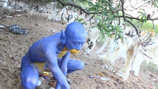 A Blue Digitmon Taking Off His Clothes / Bodypaint / Naked Body Art #1