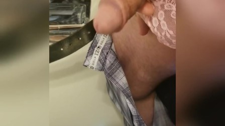 Close up cock piss in public bathroom