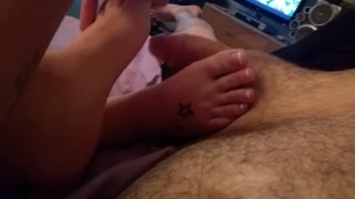 Feet playing with my dick...