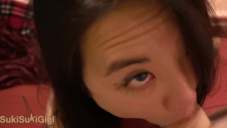 BLUE Eyes asian Moaning for Creampie & THROATFUCKS his cock WMAF