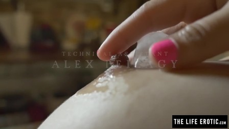 Sweaty latino girl masturbates with ice cubes