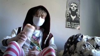 Cute femboy using his fleshlight until he cums