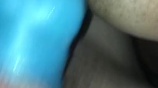 Husband fucks wife with bad dragon cock sleeve and cums on her ass