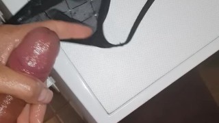 eats own cum from black strings