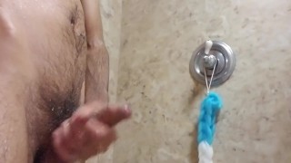 Taking a quick shower with boner