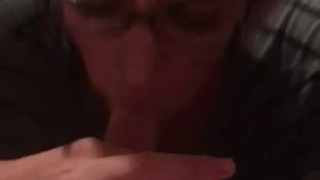Horny blonde milf plays with his ass while blowing