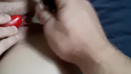 University student creamy squirt while parents make dinner.