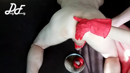 Perfect prostate milking in red gloves ~DirtyFamily~