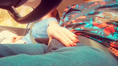 I helped my Driver Relax on a Long RoadTrip | Redhead Car Handjob Cumshot