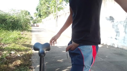 Thai boy Public Naked riding Bicycle so Risky