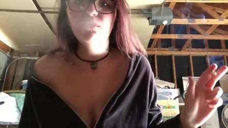 Busty Smoking & Flashing Tits