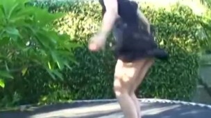 Hot blonde amateur fucked outside on a trampoline