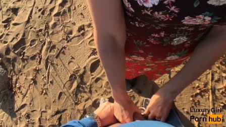 Outdoor blowjob and Cum in Mouth! - Sweet teen Doing blowjob on the Beach.