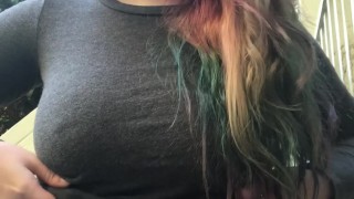 Teen Titty Drop Outside, Almost Caught