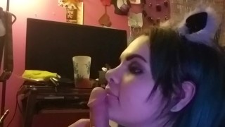 Blue haired goth let's boyfriend fuck her big tits to orgasm
