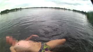 Risky naked outdoor swim in lake with soft dick (no cum)