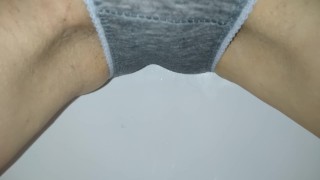 wetting: pissed in gray panties