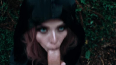 Wood Witch blowjob for Halloween! Witch Cosplay for Halloween Public Video.