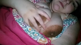 Plus size girl plays with her big tits