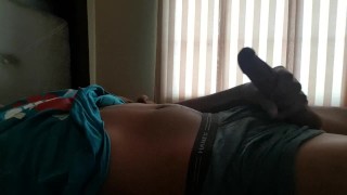 Boy jerks off and cum on his boxer