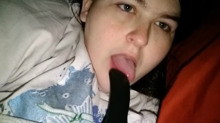 Plus size girl deep throats her brush