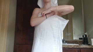 Rubing lotion on tits, ass and feet