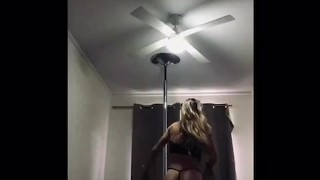 Sexy tattooed pole dancing teen shaking her ass in barely anything