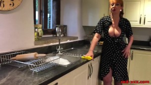 Red XXX fucks the rolling pin in the kitchen