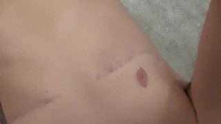 FtM Orgasm on my new carpet while boyfriend is in the kitchen
