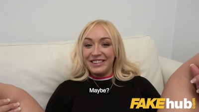 Fake Agent Shy British blonde Amber Deen sucks big cock on casting couch