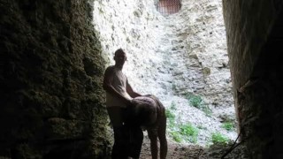 brunette sucks cock and Fucks in the ruins of an old fortress
